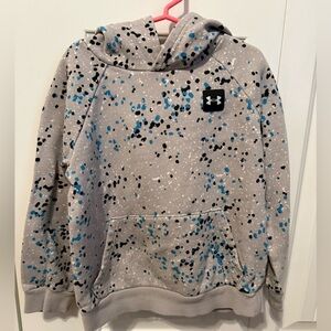 Youth XS Under Armour Light Gray Hoodie with Blue and Black Splatter